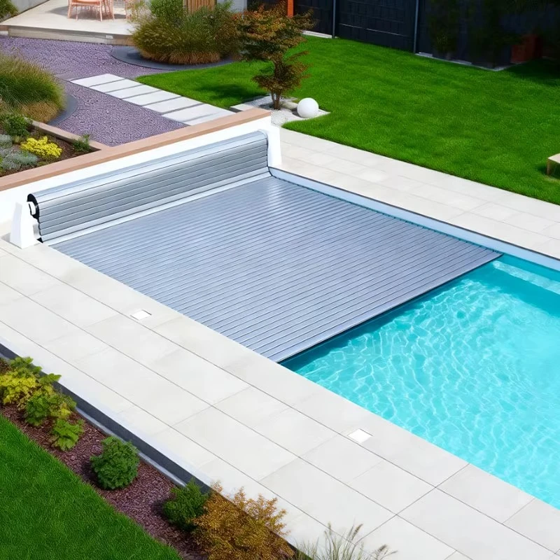 Automatic Electric Slatted PC Pool Cover, Retractable Polycarbonate Safety Cover Custom Size for Household Outdoor Pool