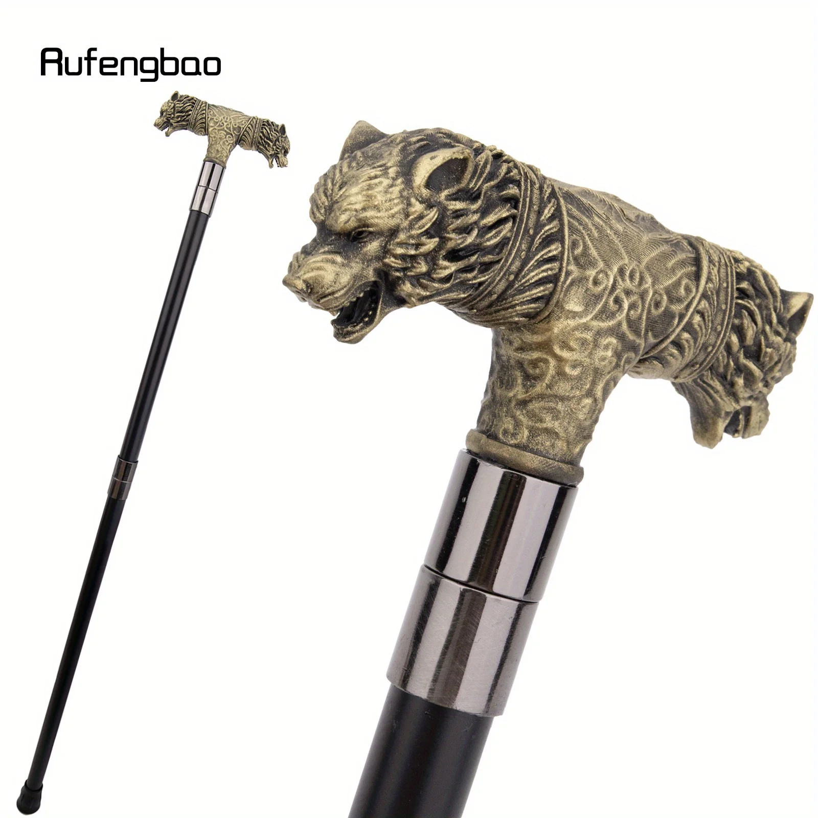 الأصفر الراتنج الذئب مزدوجة رئيس عصا للمشي موضة عصا شهم تأثيري قصب مقبض Crosier أداء المرحلة قصب 92 سنتيمتر