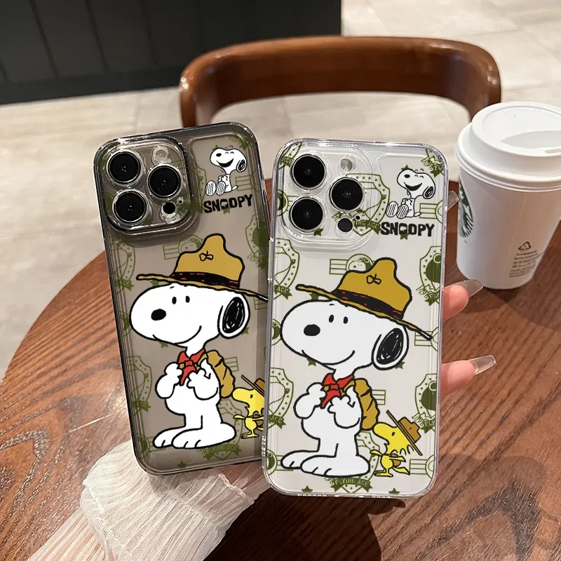 Cartoon Cute Explorer Snoopy Creative Phone Case For iPhone 16 15 14 13 12 11 Pro Max XR XS Max 7 8 Plus Y2K Lucky Kawaii Cover