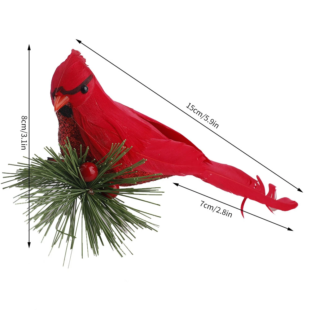 10Pcs Lifelike Cute Cardinal Clip On Xmas Tree Embellishment Festival Decor Red Feathers Artificial Birds Household Accessories