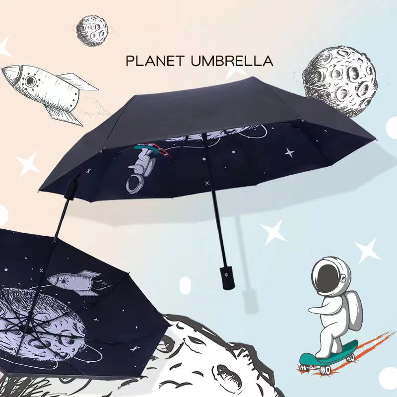 Uv umbrella Outer Space Astronauts Umbrella Folding Wind and waterproof Parasol Adult students Children\'s automatic umbrella