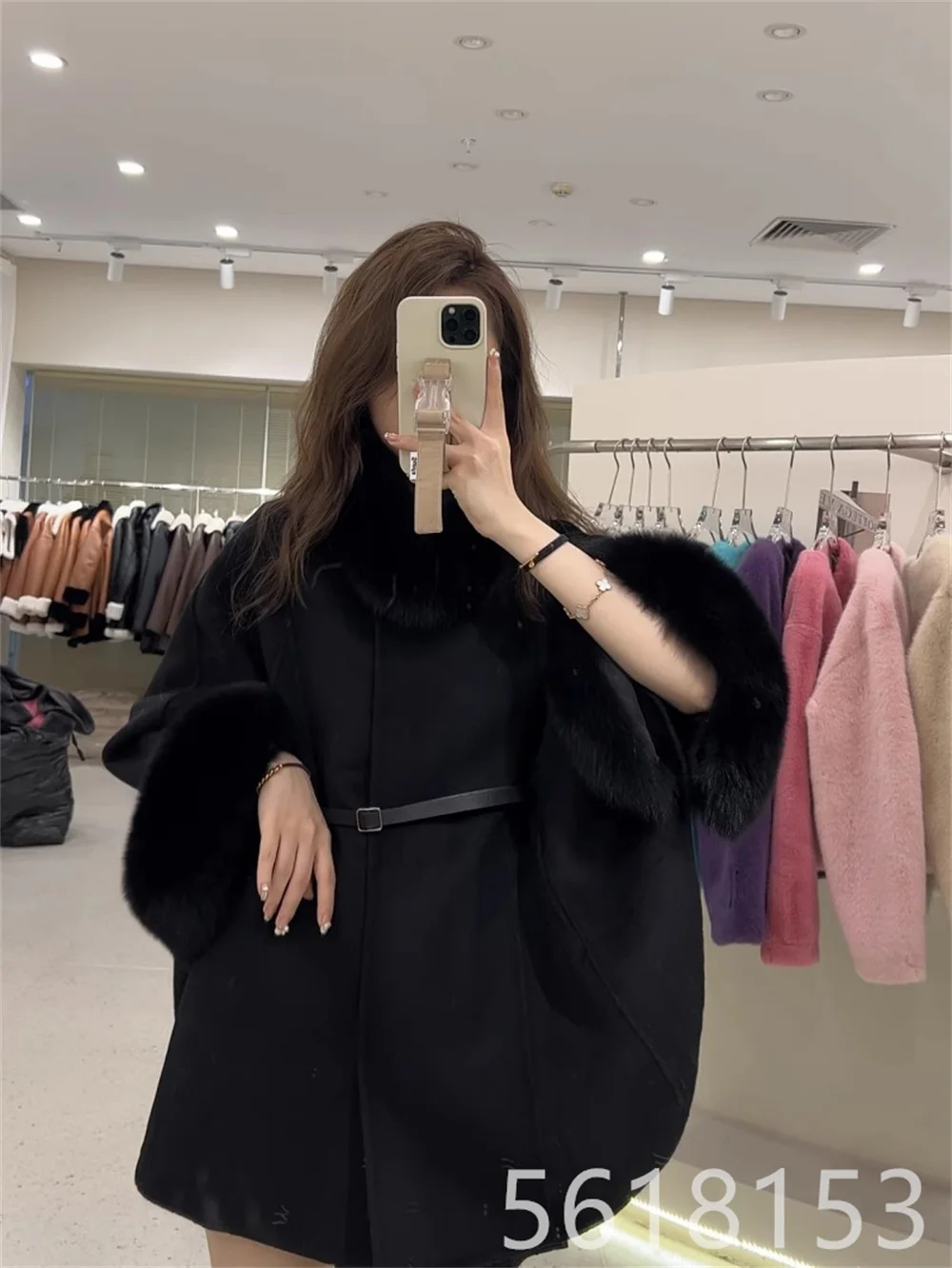 

Black Fur Cloak Double faced Wool Coat Women's Cashmere Coat Fox Fur Collar Detachable Wool Coat （Available in 4 colors）