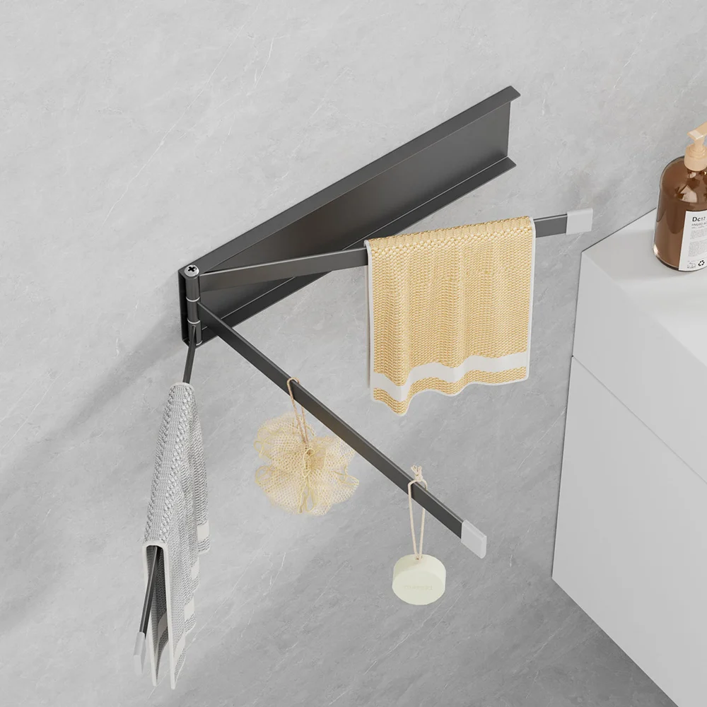 Bathroom Towel Racks No Drill Double Adhesive Towel Bar Stainless Steel Black 24 CM Towel Rack for Bathroom and Kitchen