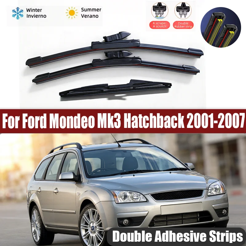 Para Ford Mondeo Mk3 Hatchback 2001-2007 2002 Escobillas Limpiaparabrisas Delanteras y Traseras, Escobillas para Parabrisas, Escobillas para Ventanas 22"+20"+19"