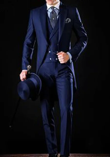 Italian gentleman style Wedding Man Long tail coat Groom Prom Tuxedos Formal Mens Suits terno masculino (Jacket +Pants +Vest)