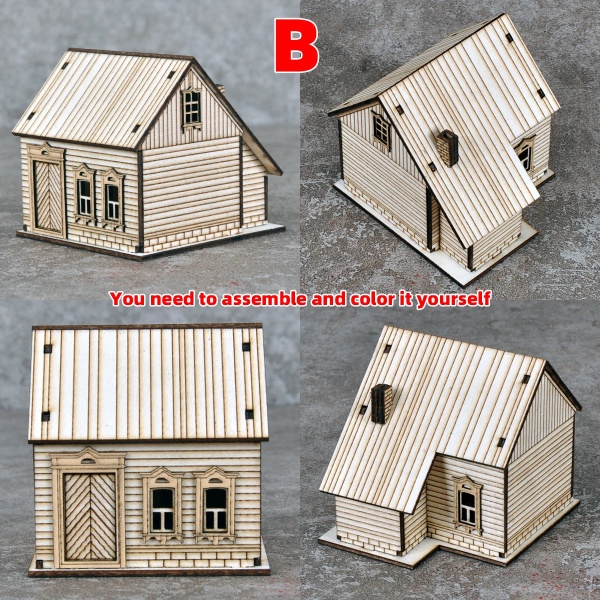 Bausatz für Architekturmodell: Europäische Landhausvilla aus Holz, Diorama im Maßstab 1/72 – Detail 3