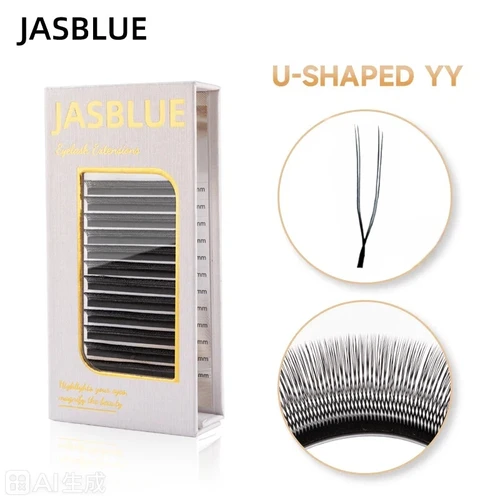 Imagen 1 del producto JASBLUE-extensión de pestañas YY en forma de U, pestañas postizas naturales suaves de primera calidad, pestañas negras YY en forma de U, 0,07mm, 12 líneas