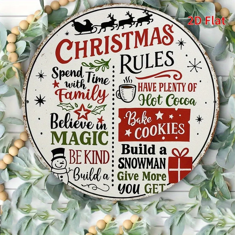 1pc of 2D flat print, retro round Metal metal hanging painting- Christmas rules and suggestions theme, 7. 8x7. 20.32 cm suitable