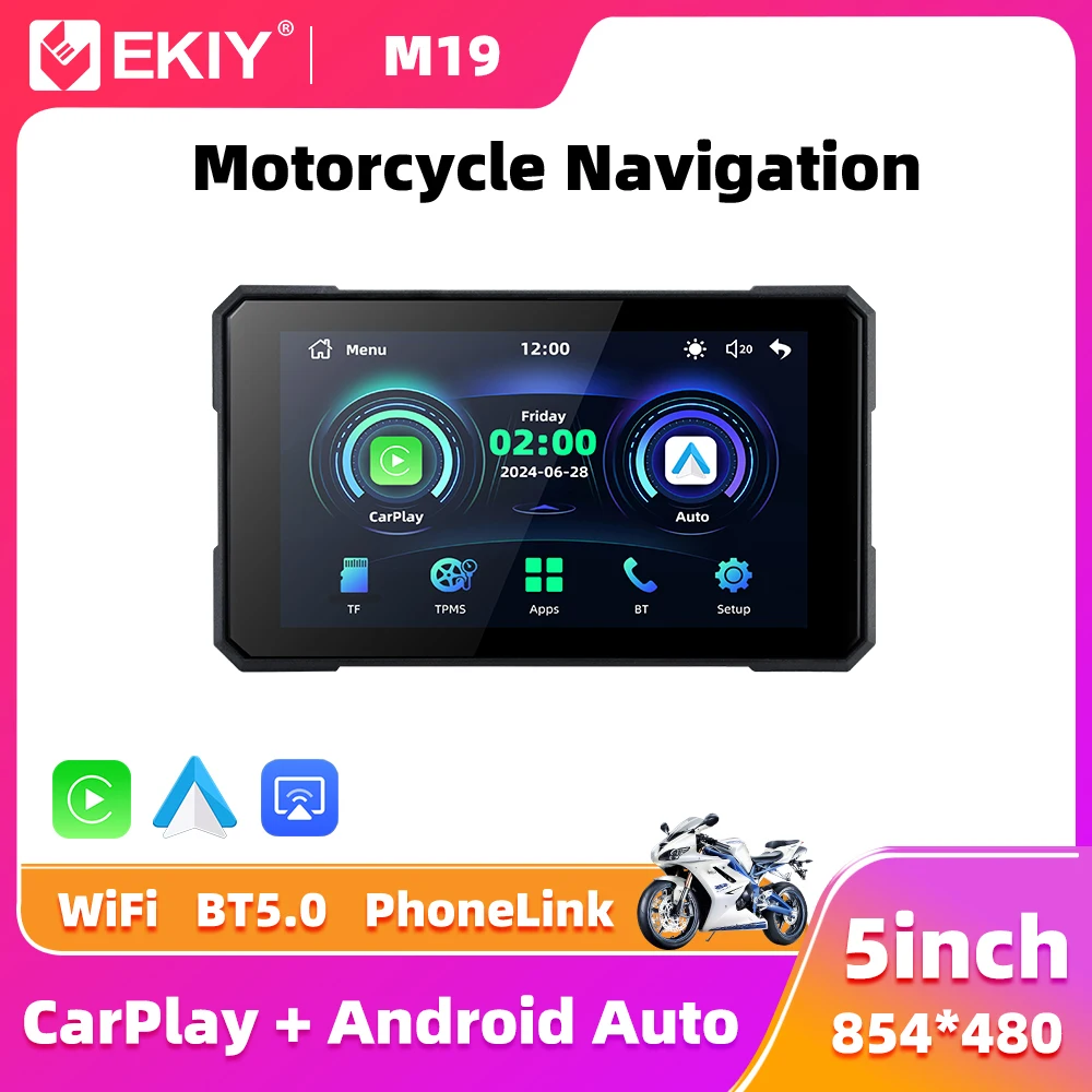 EKIY Wireless CarPlay Moto Android Auto 5.0 بوصة محمول رقمي GPS Moto Navigation شاشة عرض لوحة القيادة للدراجات النارية TPMS