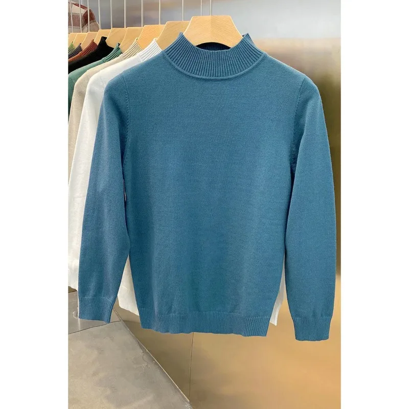 2023 Spring and Autumn Men's Half High Collar Solid Color Pullover Splice Casual Fashion Elegant Commuter Long Sleeve Sweater