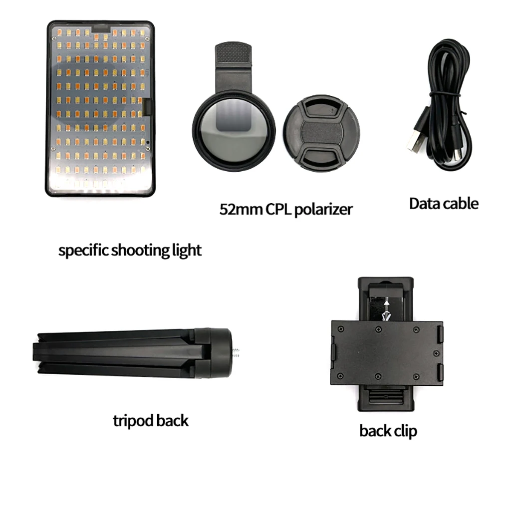 Smartphone Selfie LED Light Kit w Portable Tripod and 52mm CPL Filter Rechargeable 2700K-6400K Adjustable Photography Fill Light
