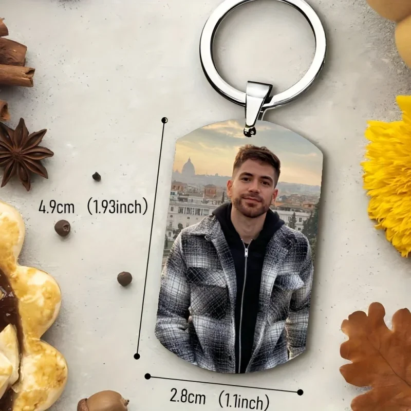 Custom 1/2 Photo 2-sided Keychain Personalized Dog Tag DIY Picture Keyring Couple Anniversary Birthday Gift Pendant for Him Her view 4