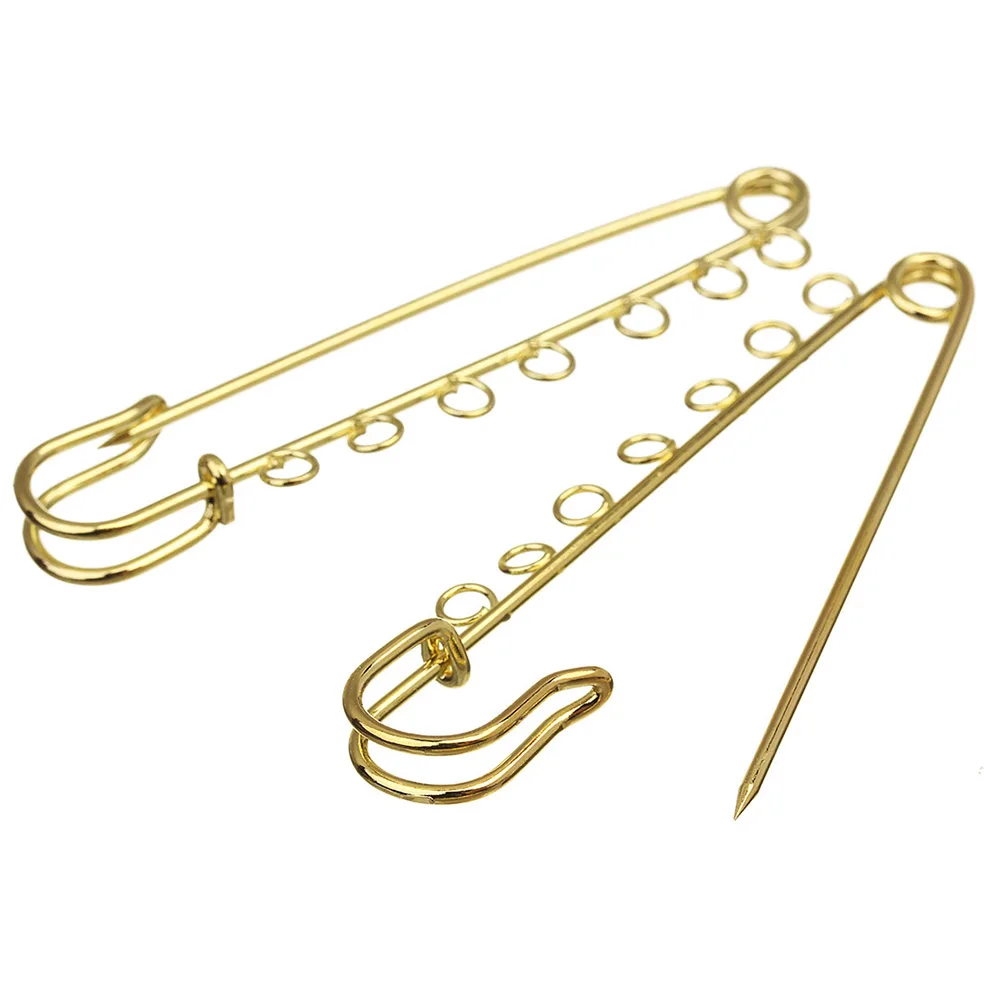 

10pcs Big Head Safety Pins Metal Spring Brooch For Scarves Sweaters 7 Hole Design Durable Bright Color Golden Accessory