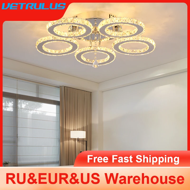 Modern Led Chandelier K9 Crystal Ceiling Lamp Fixture Bedroom Living Dining Room Pendant Light Lustres Home Decor Plafonnier Lum