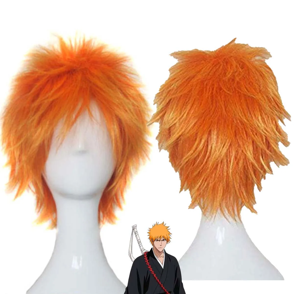 ผู้ชาย BLEACH คอสเพลย์ Kurosaki Ichigo วิกผมสีส้ม