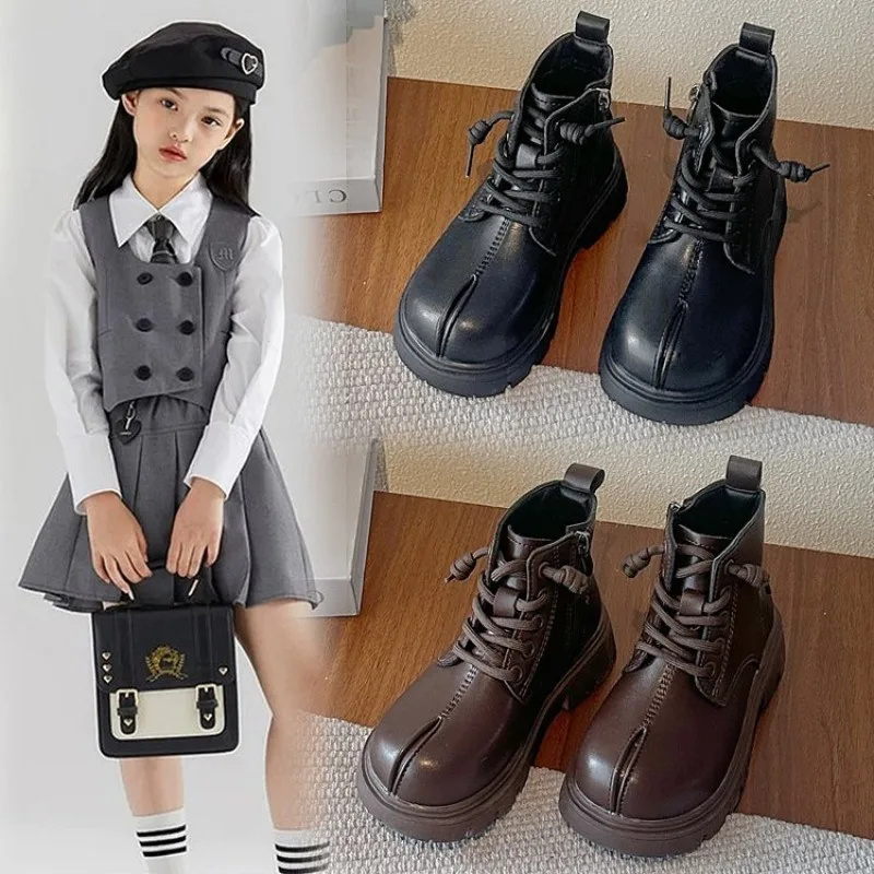 2026 Children Retro Short Boots Boys Handsome British Style Boots Girls Fashion Single Spring Autumn Leather Boots
