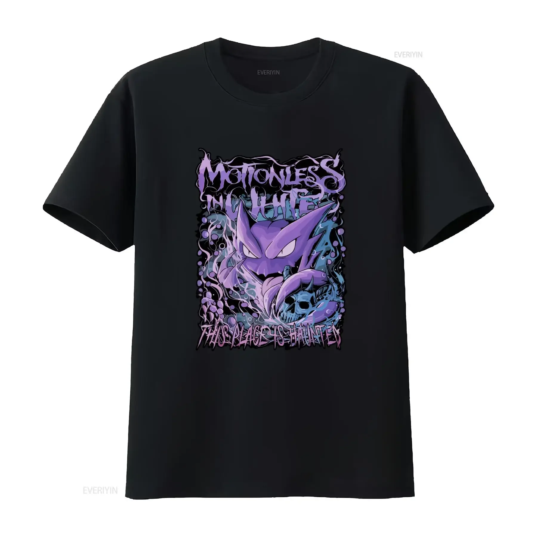Motionless In White This Place Is Haunted T Shirt Purple Ghost Skull Design Perfect for Rock Fans vintage Washed