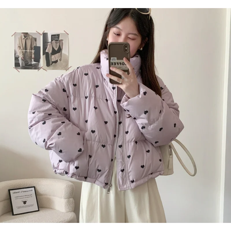سترة نسائية مطبوعة - نمط قصير 2025 خريف/شتاء وصول جديد سميكة عصرية نمط ركاب معطف دافئ