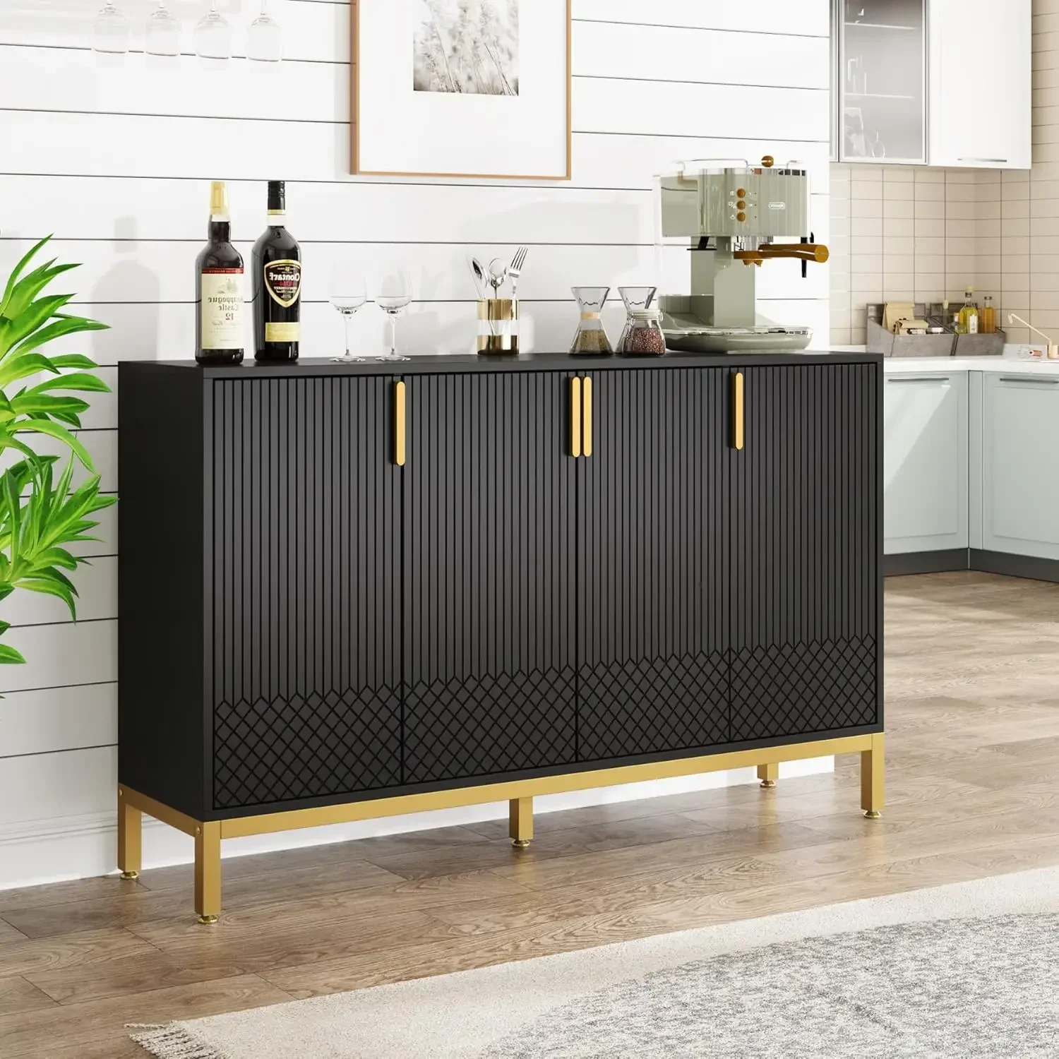 Tribesigns Luxury Buffet Cabinet with Storage, 59 Inch Kitchen Sideboard Cabinet with 4 Doors, Coffee Bar Cabinet Storage