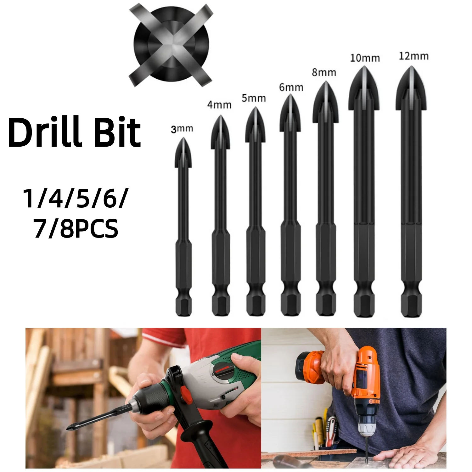 

Cross Hexagonal Ceramic Tile Drill Bit Glass Ceramic Concrete Hole Opener Alloy Triangular Drill Bit Size 3/4/5/6/7/8/10/12mm
