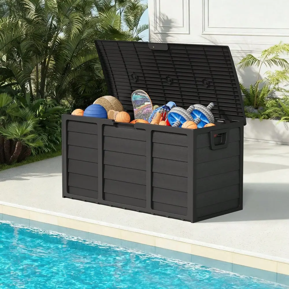 

Уличный ящик для хранения на открытом воздухе, ящик для хранения из полимерной смолы, водонепроницаемый контейнер для хранения на улице и в помещении для патио, сада, инструментов для бассейна