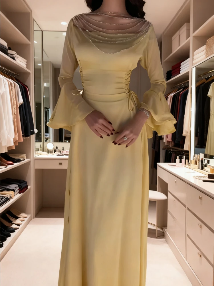 ชุดเดรสงานเลี้ยงวันอีดสำหรับผู้หญิง อาบายะ มุสลิม จาลาบียะ รอมฎอน สร้อยคอ ผ้าพันตัว เวสติโดส ลาร์กอส ชุดเดรสยาว อาหรับ เสื้อคลุมยาว โมร็อกโก ดูไบ คาฟตัน