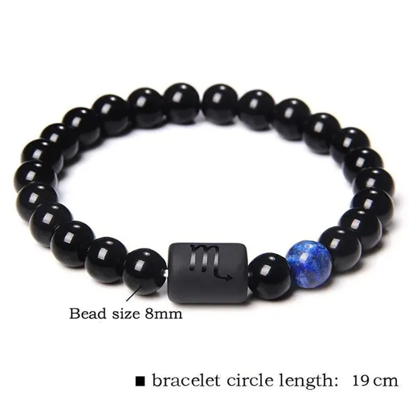 Pulsera de cuentas de 12 signos del zodiaco de constelación para parejas, pulsera elástica de piedra de ónix negro Natural para mujeres y hombres, regalo de cumpleaños