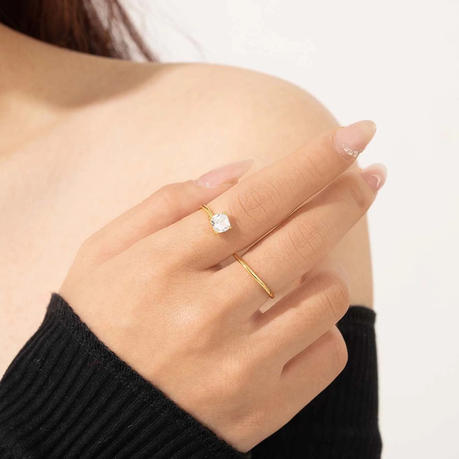 ANDYWEN 100% 925 Sterling Silver Gold dwa palce S geometryczne kobiety rozmiar pierścionek luksusowy kryształ szlachetna biżuteria 2024 S klejnoty — zdjęcie 6