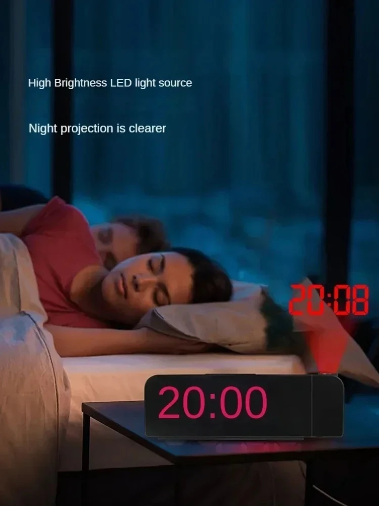 180 ° Cyfrowy budzik z projekcją obrotową, wyświetlacz LED, tryb nocny, pamięć połączeń zakończonych w zaprzężeniu, tryb 12H/24H, do sypialni, domu, biura. — 2