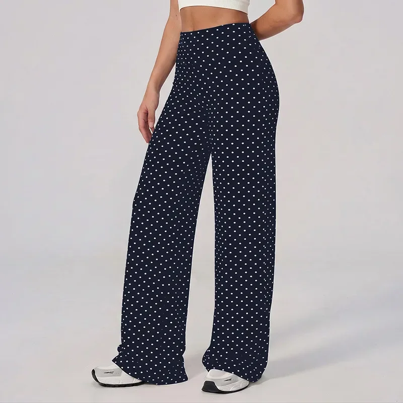Women High Waist Dot Flared Yoga Pants Soft Stretch Wide Leg Workout Trousers Gym Casual Lounge Bell Bottoms Trousers