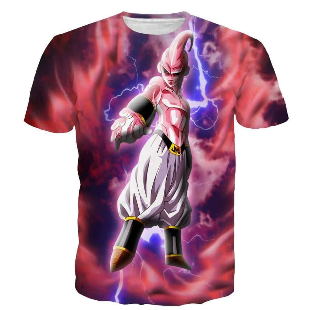 T-shirt imprimé Dragon Ball Z, Anime japonais, Majin Ultimate Mighty Kid Buu Lightning, incroyable t-shirt 3D, vêtements de cosplay pour enfants et adultes