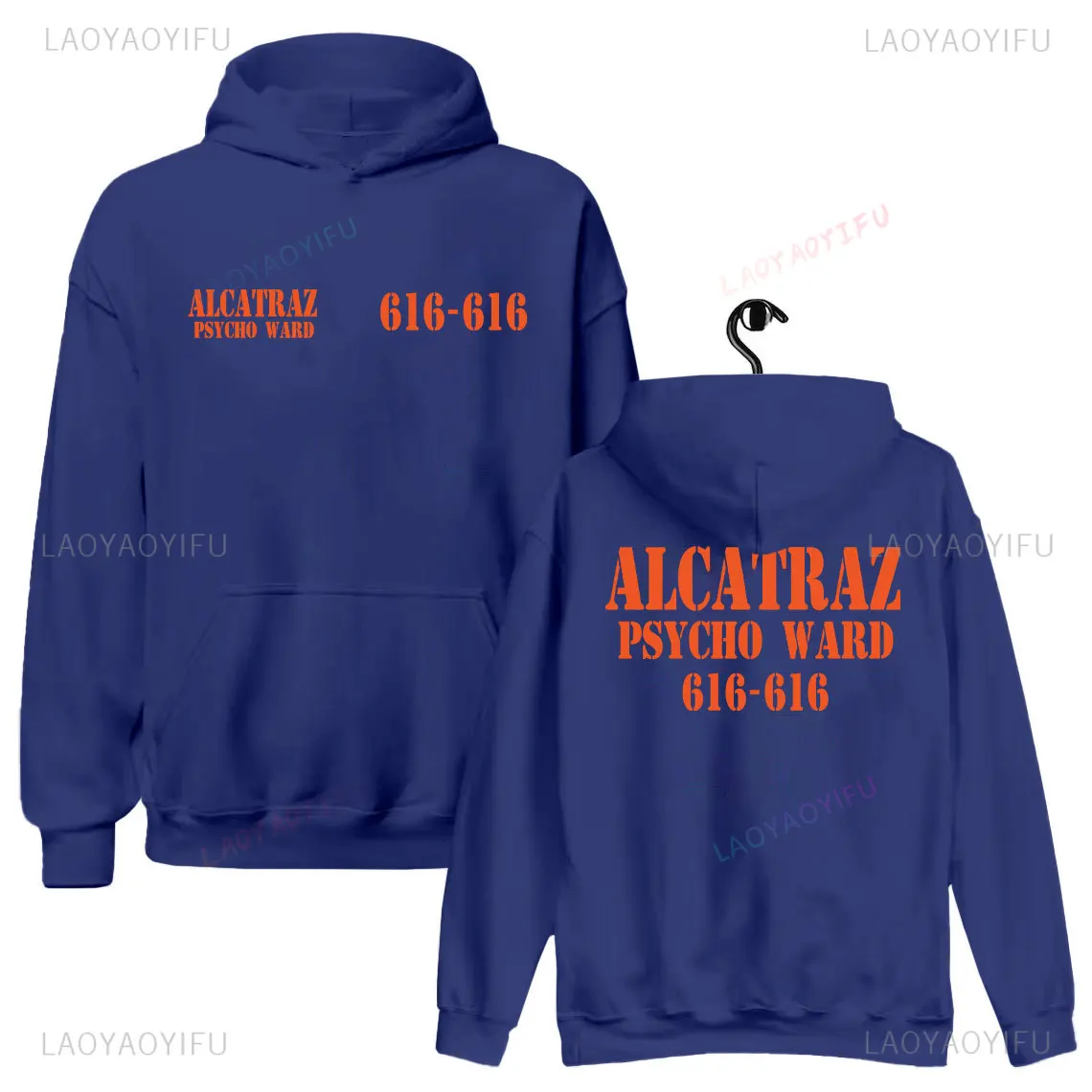 Alcatraz Psycho Ward 616 616 هالوين الجرافيك هوديي عقارب الساعة البرتقالي امرأة رجل كامل طول رواية البلوز Camisetas
