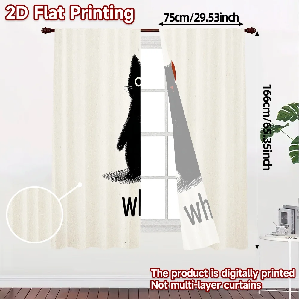 2pcs, 2D FLAT PRINTING Curtains (Without Rod) CatSurprise Contemporary Popular Curtains Versatile Polyester Curtains All Seasons