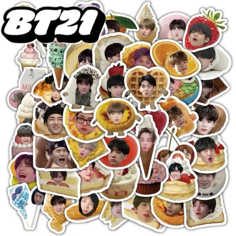 2026 New 60pcs Bt21 Food Head Stickers, Creative Decor Decals for Phone Cases, Journals, Notebooks & Desks, Diy Merch - view 3