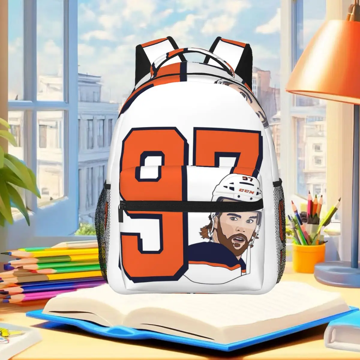 Connor McDavid 97 For Edmonton Oilers Fans Backpack Student Boys Girls BookBag School Bag Computer Shoulder Bags for Men Women