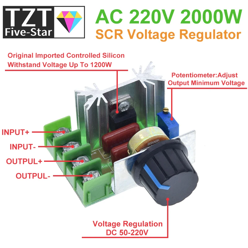 AC 220V 2000W SCR Voltage Regulator Dimming Dimmers Motor Speed Controller Thermostat Electronic Voltage Regulator Module