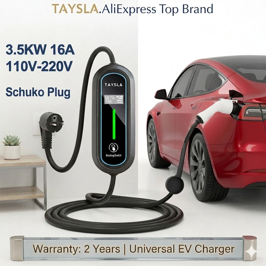 

TAYSLA 3.5kW 16A Portable EV Charger Type 2 Type 1 J1772 Schuko Plug Charging Cable AC 80V-260V For Electric Vehicles