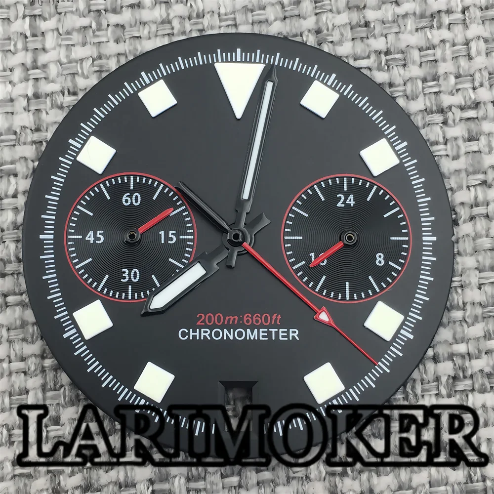 LARIMOKER 30mm Blue White Black Dial Watch Parts Fits VK64 Quartz Movement 6 O‘clock Date Green Luminous