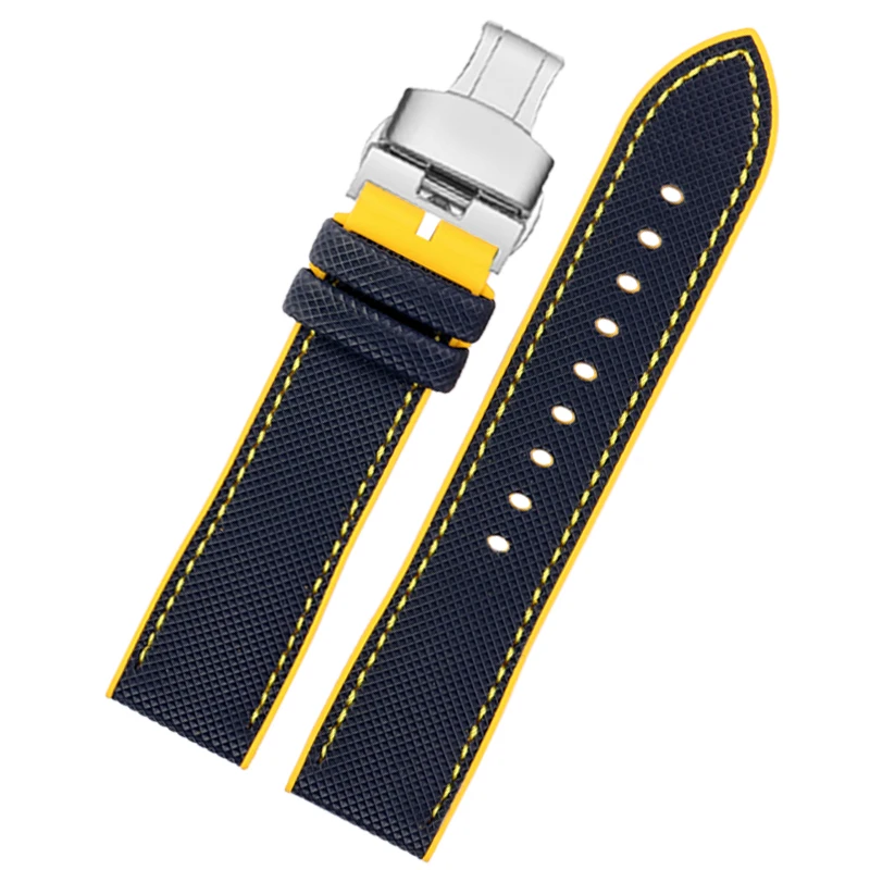 For CITIZEN Blue Angel Sky Eagle 2nd generation JY8020/8078 carbon fiber patterned silicone rubber watch strap 22mm  blue