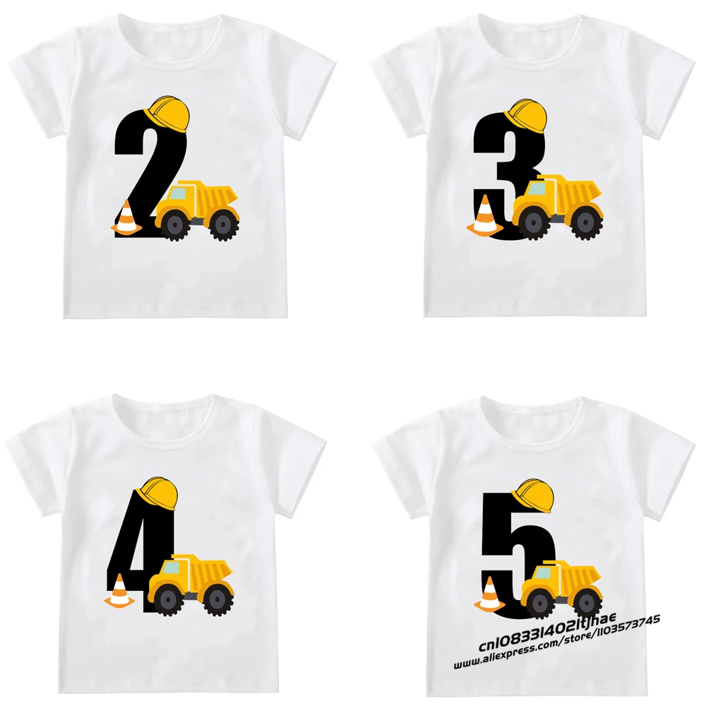 Kids Boys T-shirts Baby Short Sleeve Excavator Tops Children Fashion Tshirt 1 2 3 4 5 Years Boy Construction Birthday Shirts