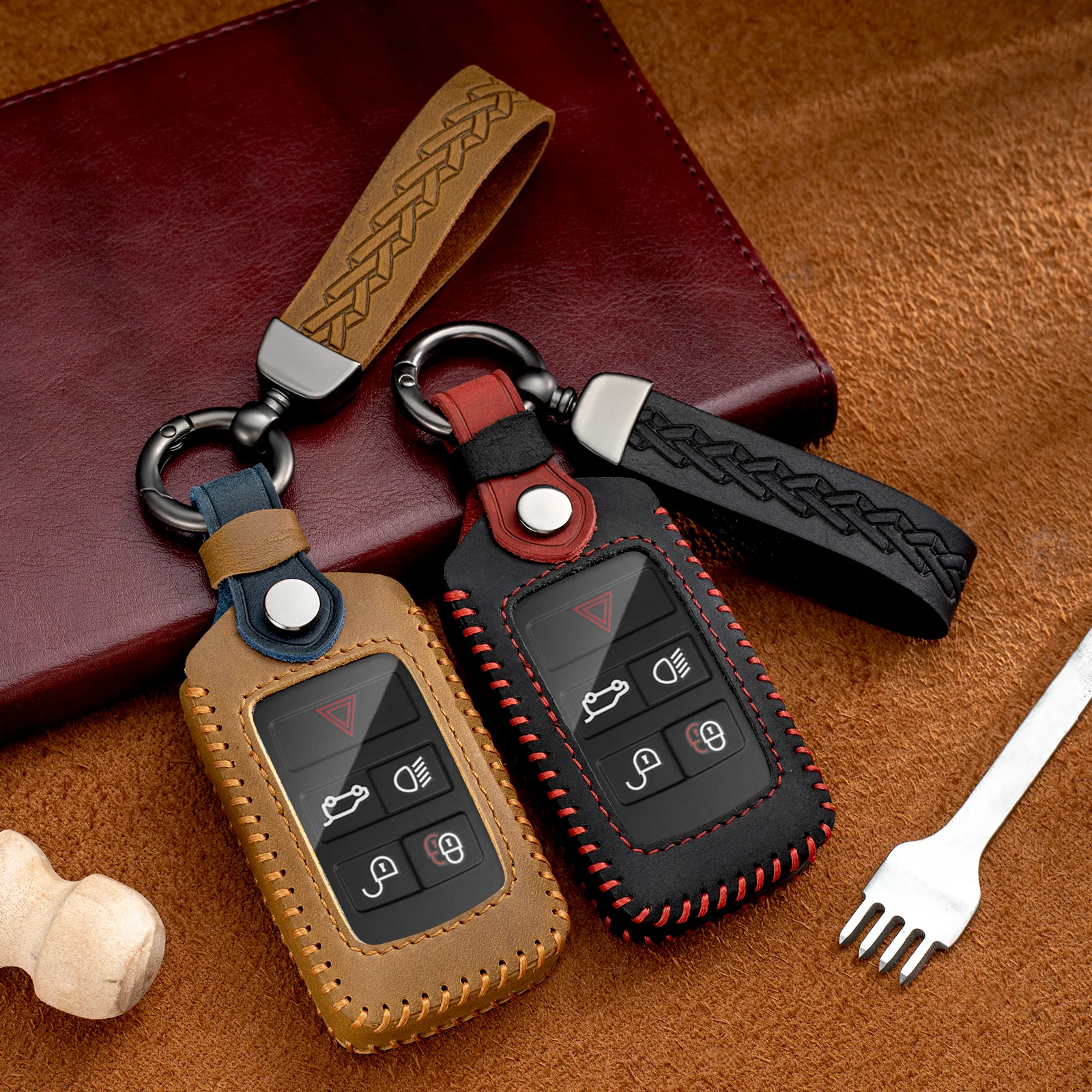 

Leather Car Remote Key Case Cover Holder Shell For Land Rover Range Rover Sport Evoque Freelander For Jaguar XF XJ XE XJL XFL