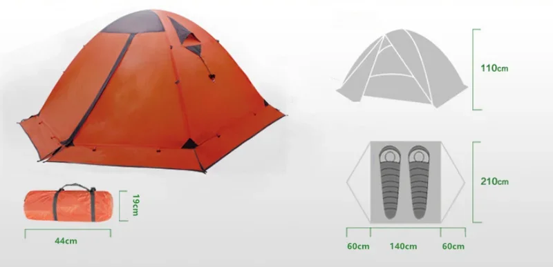 JWJ-043 Outdoor Trekking Mountain Tent 2 Person 4 Season Hiking Ultralight Foldable Rainproof