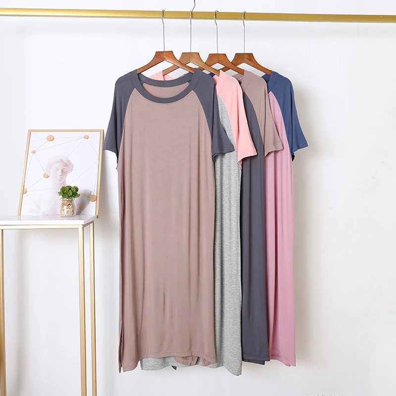 Modal Sp Dr femmes été rond Ne longue jupe décontractée ample grande taille coréen Sle épissure ort Sve t-shirt Dr mince