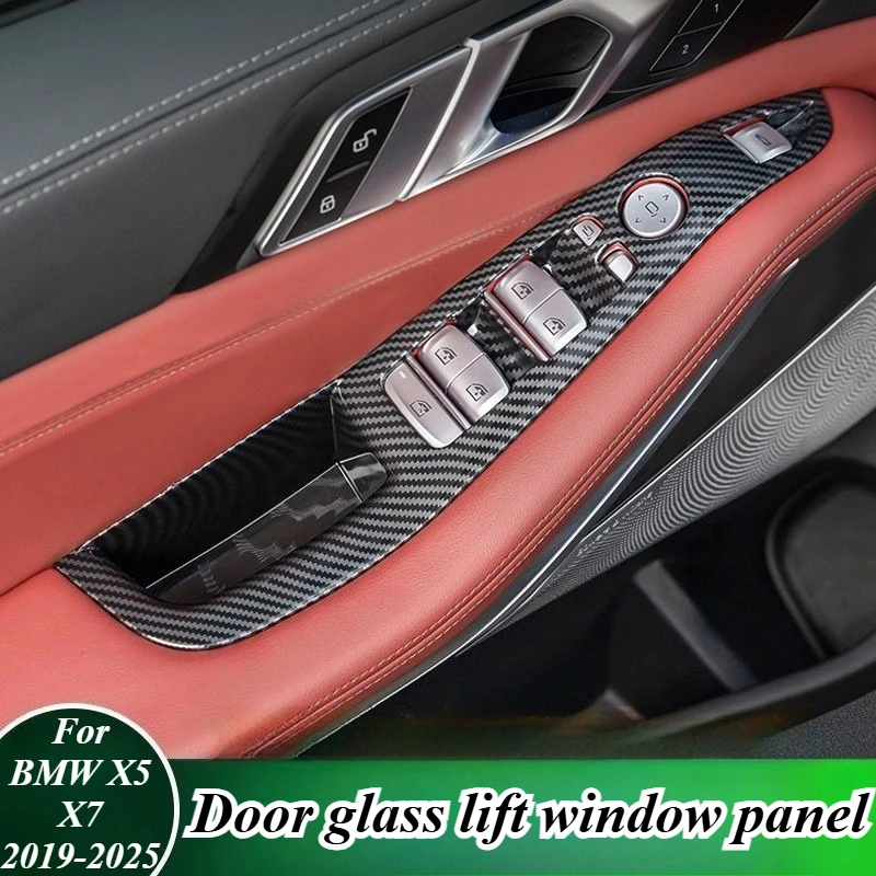

For BMW X5 X7 Window Switch Panel Trim Cover Door Storage Box Interior Sticker Decoration Carbon Fiber Car Styling Accessories