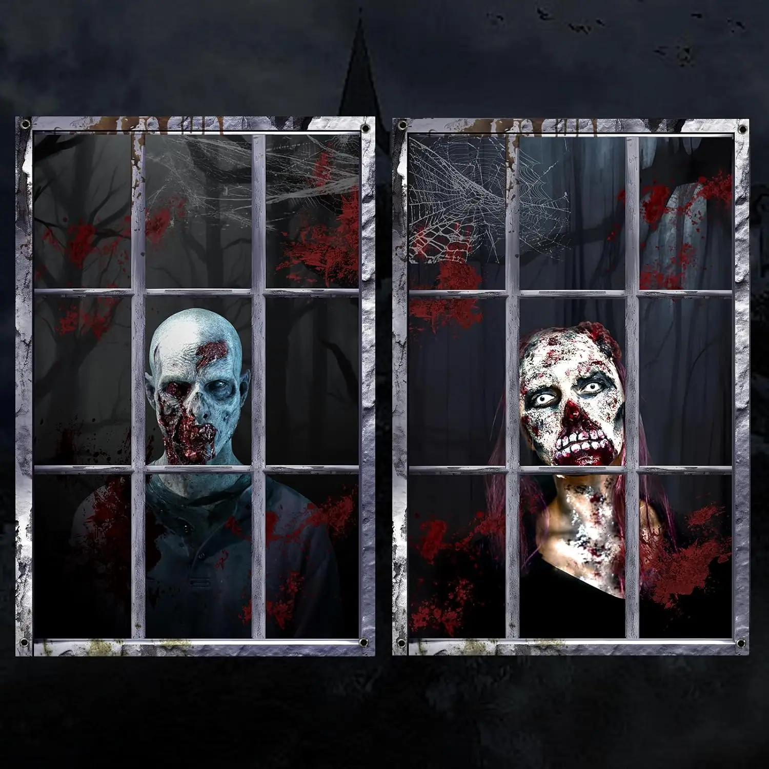 

2 Pack Halloween Ghost Curtain Decorations Halloween Window Scary Male Female Ghost Window Cover Halloween Horror Poster for