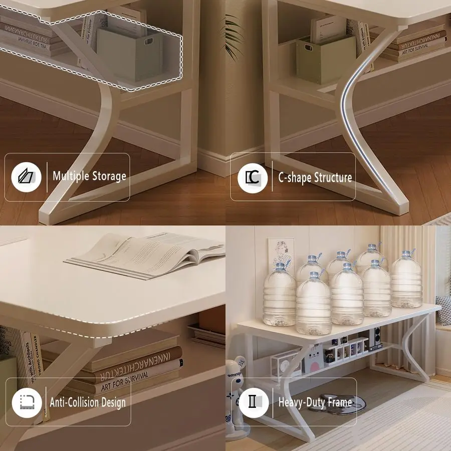 Long Desk with Bookshelf 71 Double Long Writing Table for 2Person Workstation, Modern Study Work Computer Desk for Home and Offi