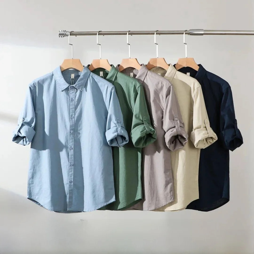 

Мужская повседневная рубашка из смесового хлопка и льна с длинным рукавом, дышащая, удобная, универсальная, на весну-лето, с отложным воротником