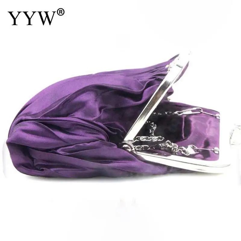 Pleated Satin Rhinestone Clutch Bag Solid Color Women Handbag Bridal Wedding Party Evening Messenger Purse Shoulder Chain Bag