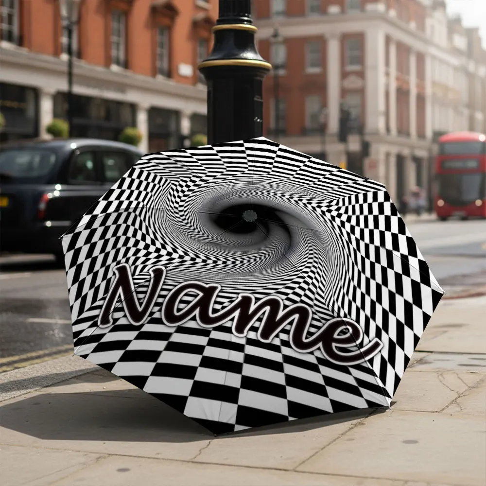 Custom Name umbrella,Black and White Optical Illusion Umbrella Fashion Folding Umbrella for Sunny and Rainy Days,Christmas Gift