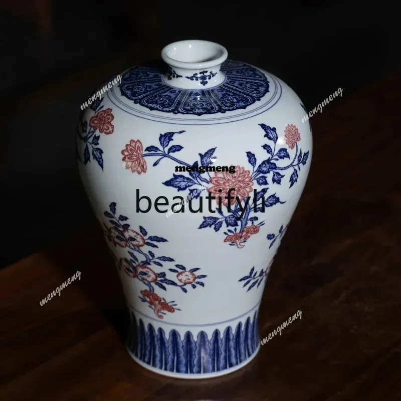 N    Jingdezhen ceramic vase ware blue and white porcelain underglaze red classic replica antique new Chinese plum vase orname